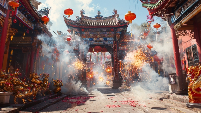 庙宇燃放鞭炮