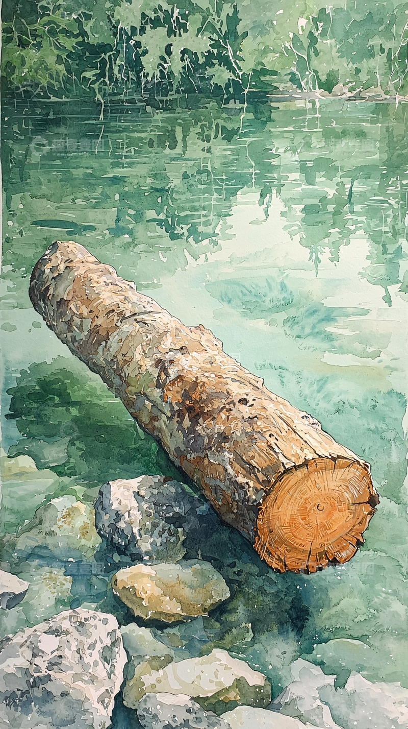 高清大图下载【趣麦麦图】水中原木与石头