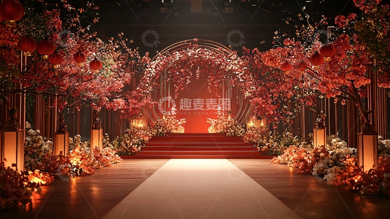 高清大图下载【趣麦麦图】红色浪漫婚礼舞台背景