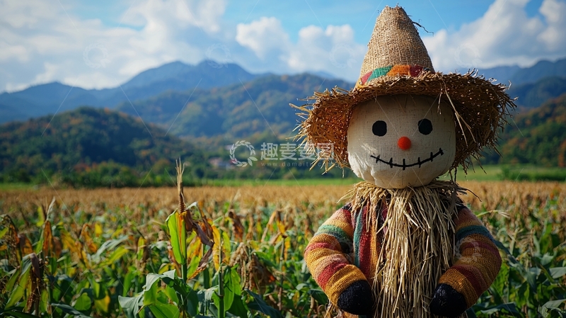 高清大图下载【趣麦麦图】稻田里友好的稻草人