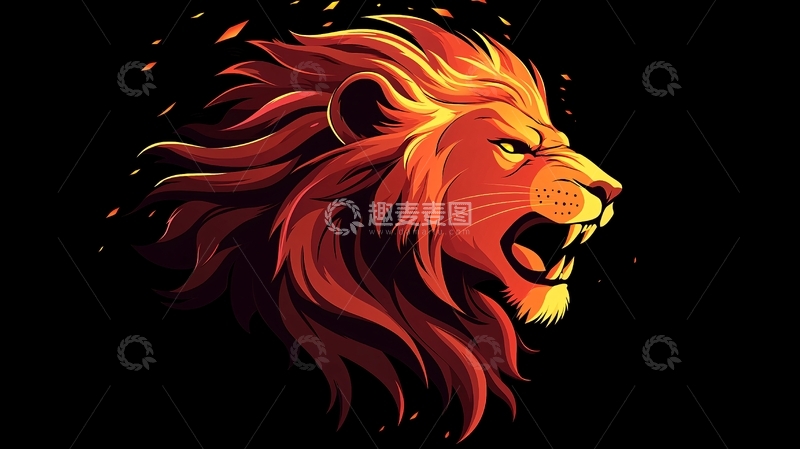 高清大图下载【趣麦麦图】火焰鬃毛的雄狮头像