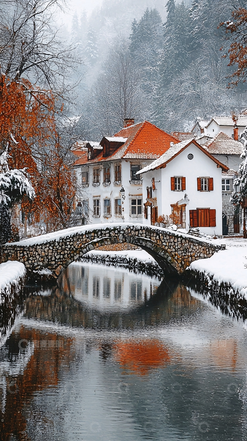 高清大图下载【趣麦麦图】雪景小镇