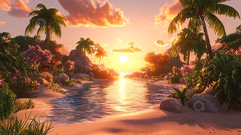 高清大图下载【趣麦麦图】热带岛屿日落美景