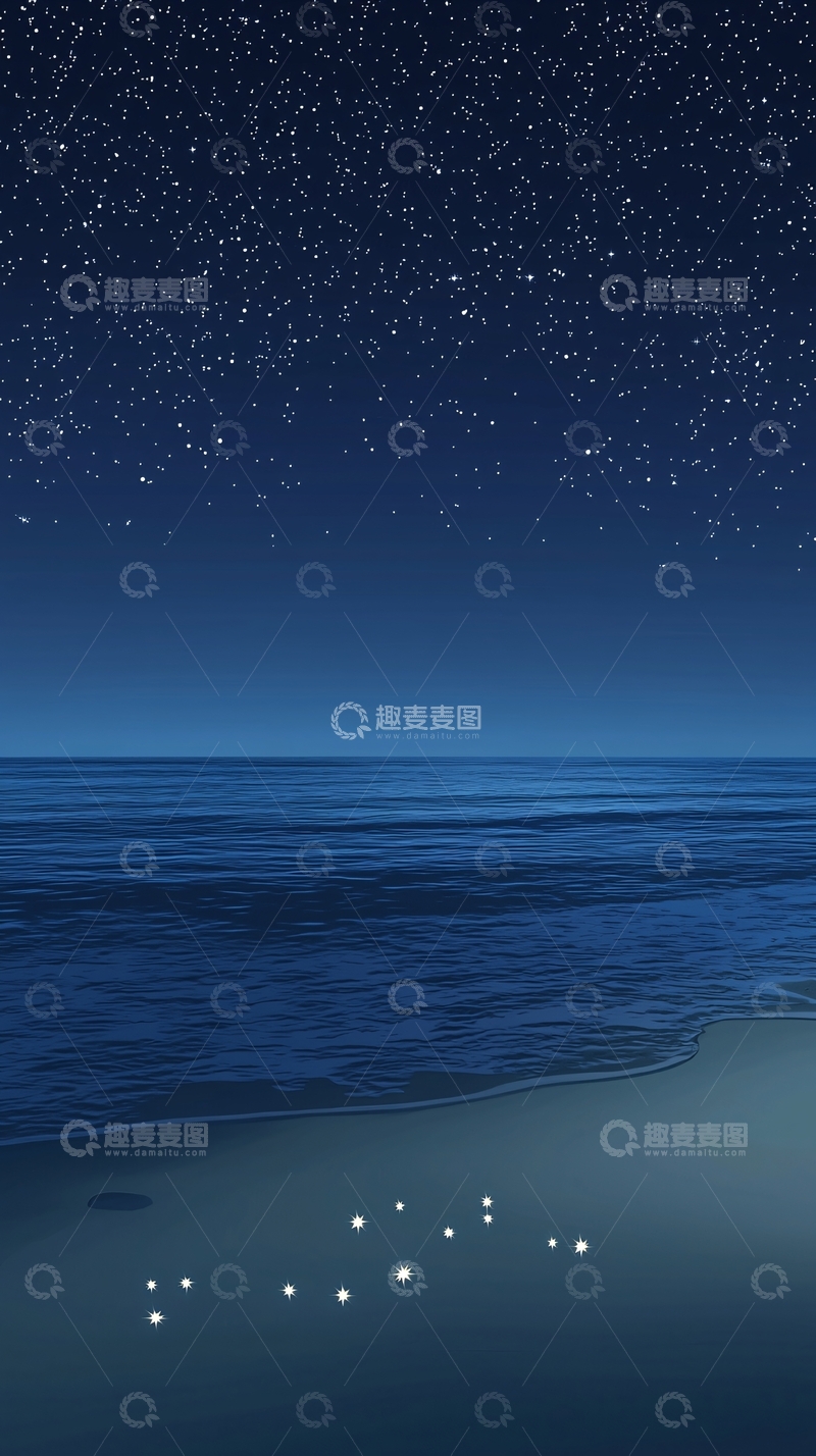 高清大图下载【趣麦麦图】星空下的海滩