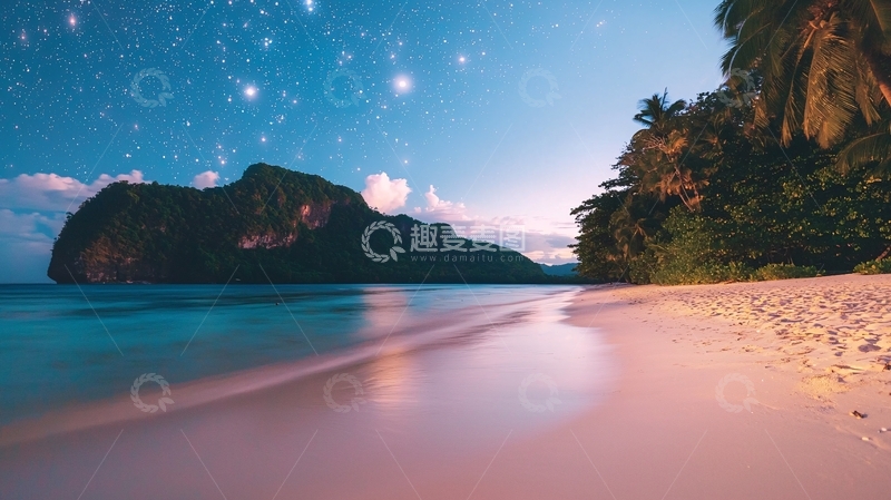 高清大图下载【趣麦麦图】星空下的热带海滩