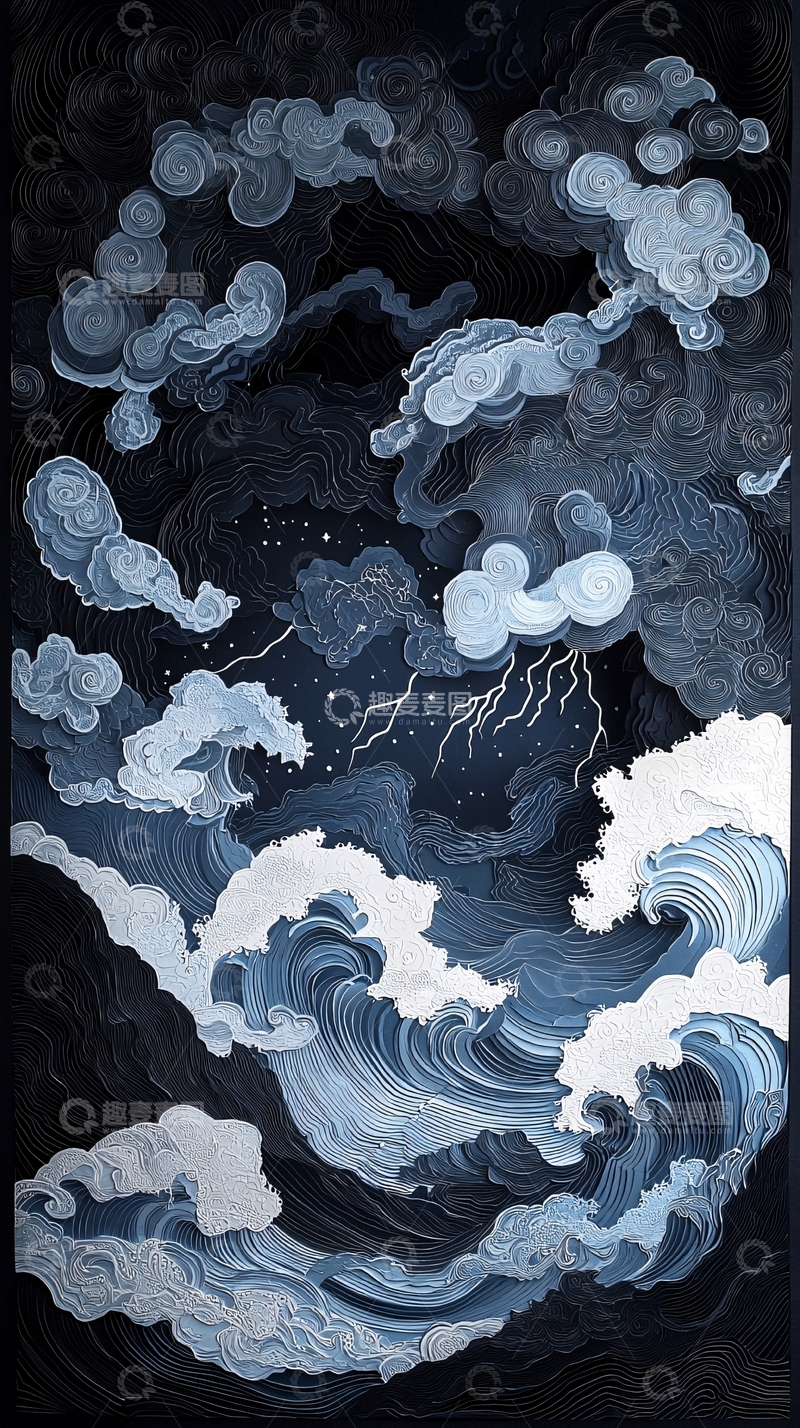 高清大图下载【趣麦麦图】狂风暴雨下的海浪和云彩