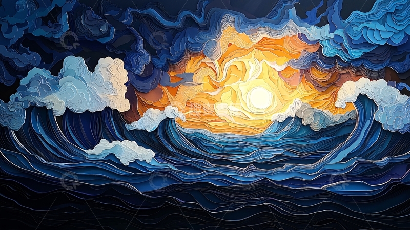 高清大图下载【趣麦麦图】波涛汹涌的海洋油画