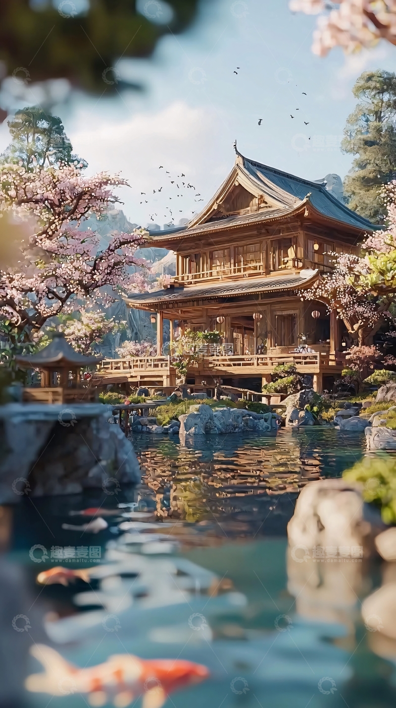 高清大图下载【趣麦麦图】春日樱花寺庙