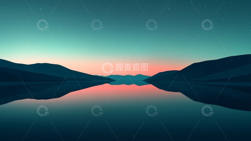 高清大图下载【趣麦麦图】平静湖面山峦倒影