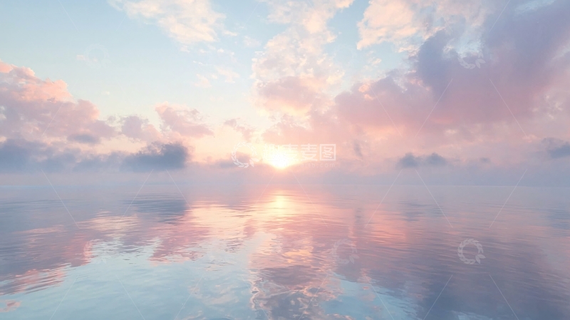高清大图下载【趣麦麦图】平静水面日出雾气