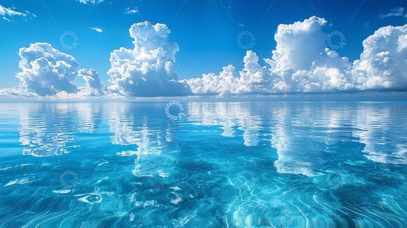高清大图下载【趣麦麦图】平静水面上的朵朵白云