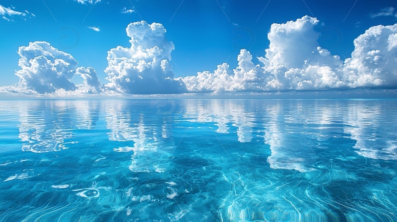 平静水面上的朵朵白云