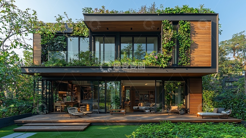 高清大图下载【趣麦麦图】现代绿色植物覆盖的住宅