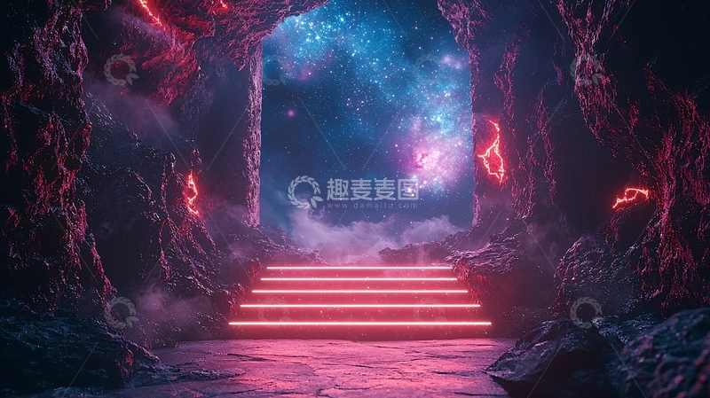 高清大图下载【趣麦麦图】通往宇宙的霓虹灯阶梯