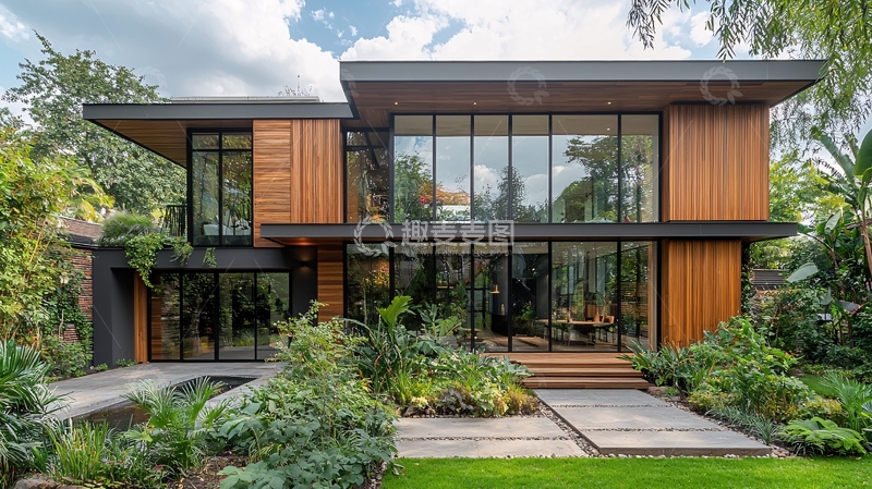 高清大图下载【趣麦麦图】现代住宅与热带花园
