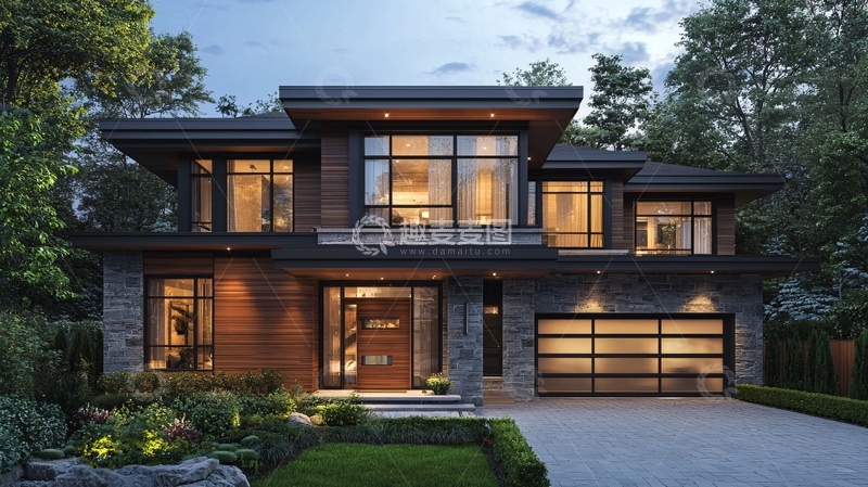 高清大图下载【趣麦麦图】现代风格别墅夜景