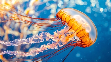 橙色水母特写高清图片