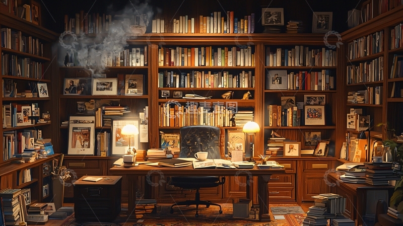 高清大图下载【趣麦麦图】复古书房场景