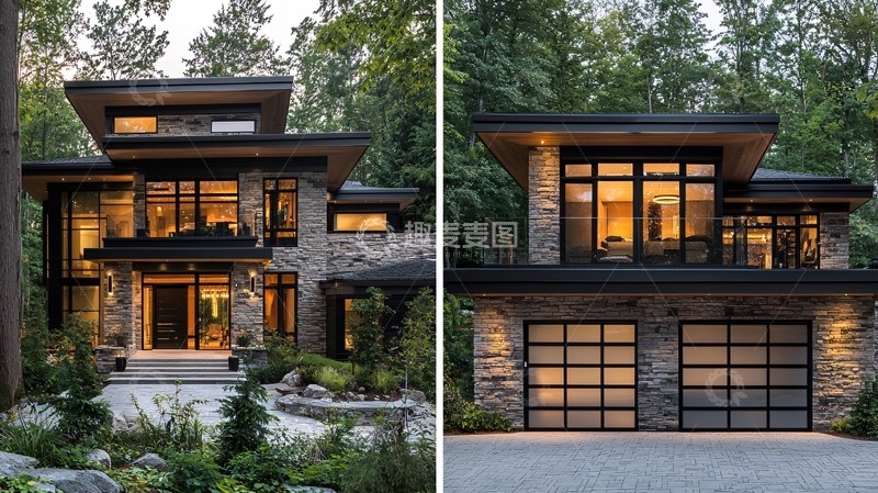 高清大图下载【趣麦麦图】现代森林别墅外观