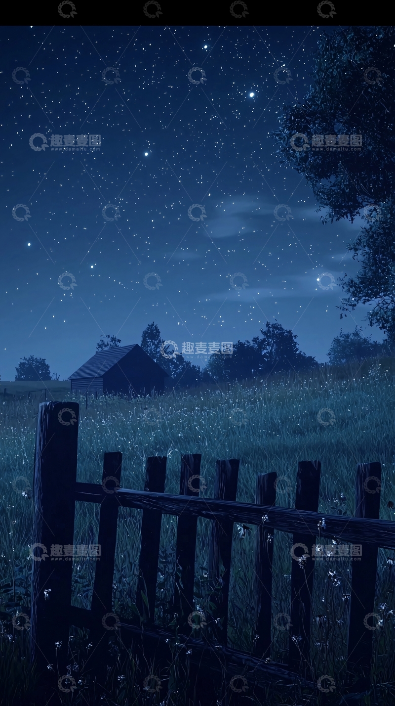 高清大图下载【趣麦麦图】星空下的乡村小屋