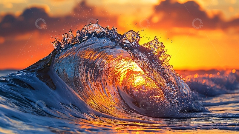 高清大图下载【趣麦麦图】金色阳光下的海浪