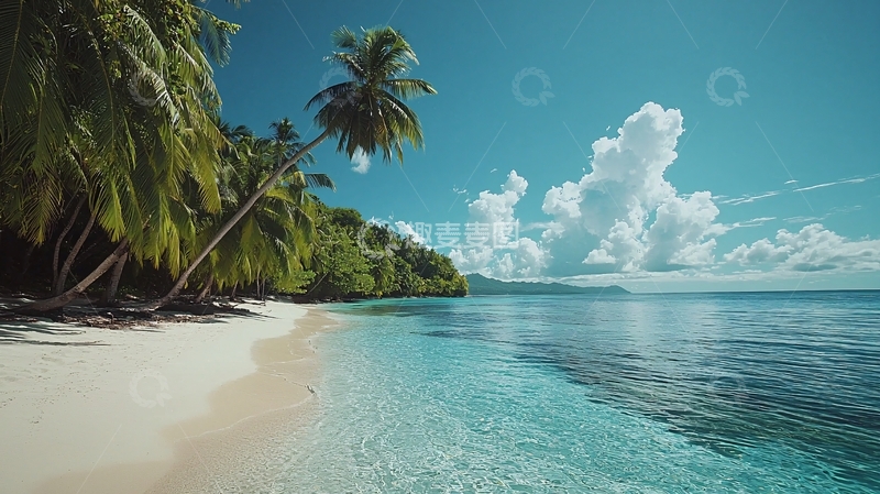 高清大图下载【趣麦麦图】热带海滩椰树白沙碧海