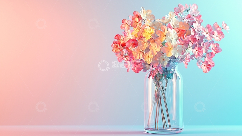 高清大图下载【趣麦麦图】彩色鲜花玻璃瓶
