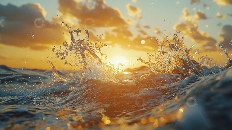 高清大图下载【趣麦麦图】海浪日落剪影