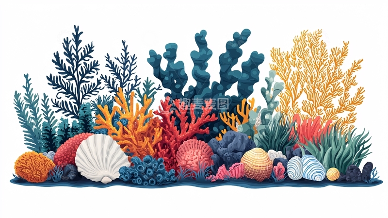 高清大图下载【趣麦麦图】海底珊瑚礁和贝壳