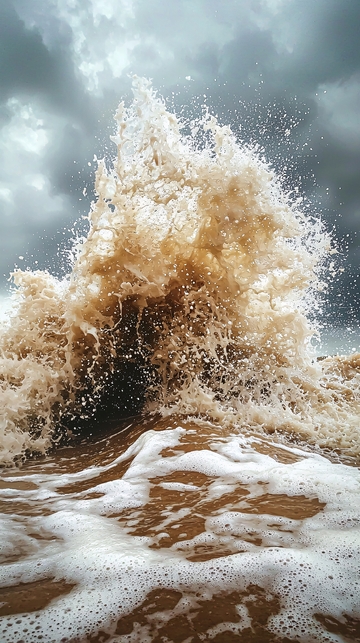 汹涌泥泞的海浪冲击海岸