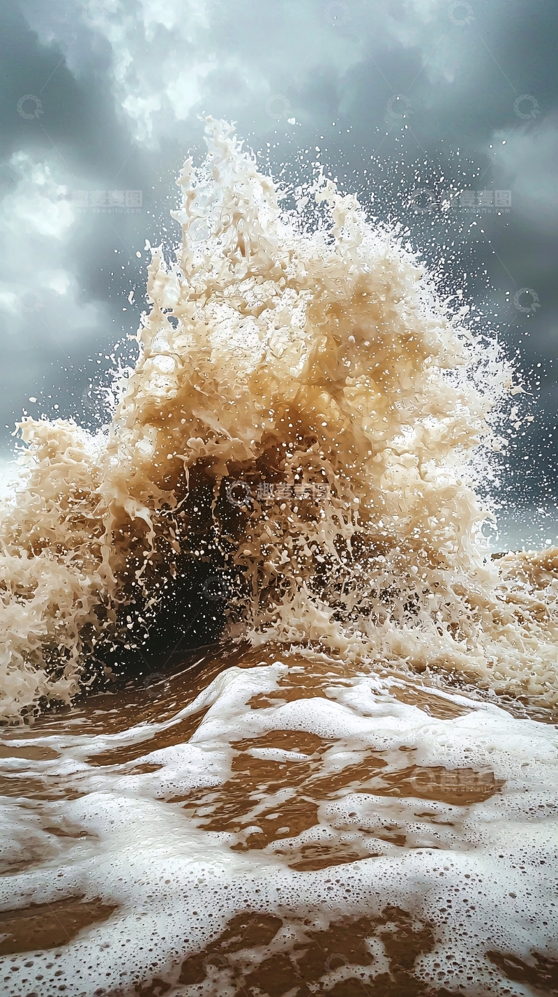 高清大图下载【趣麦麦图】汹涌泥泞的海浪冲击海岸