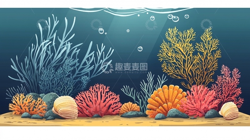 高清大图下载【趣麦麦图】海底世界卡通背景