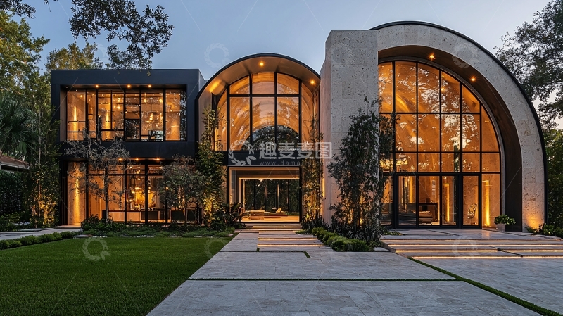 高清大图下载【趣麦麦图】现代拱形大窗别墅