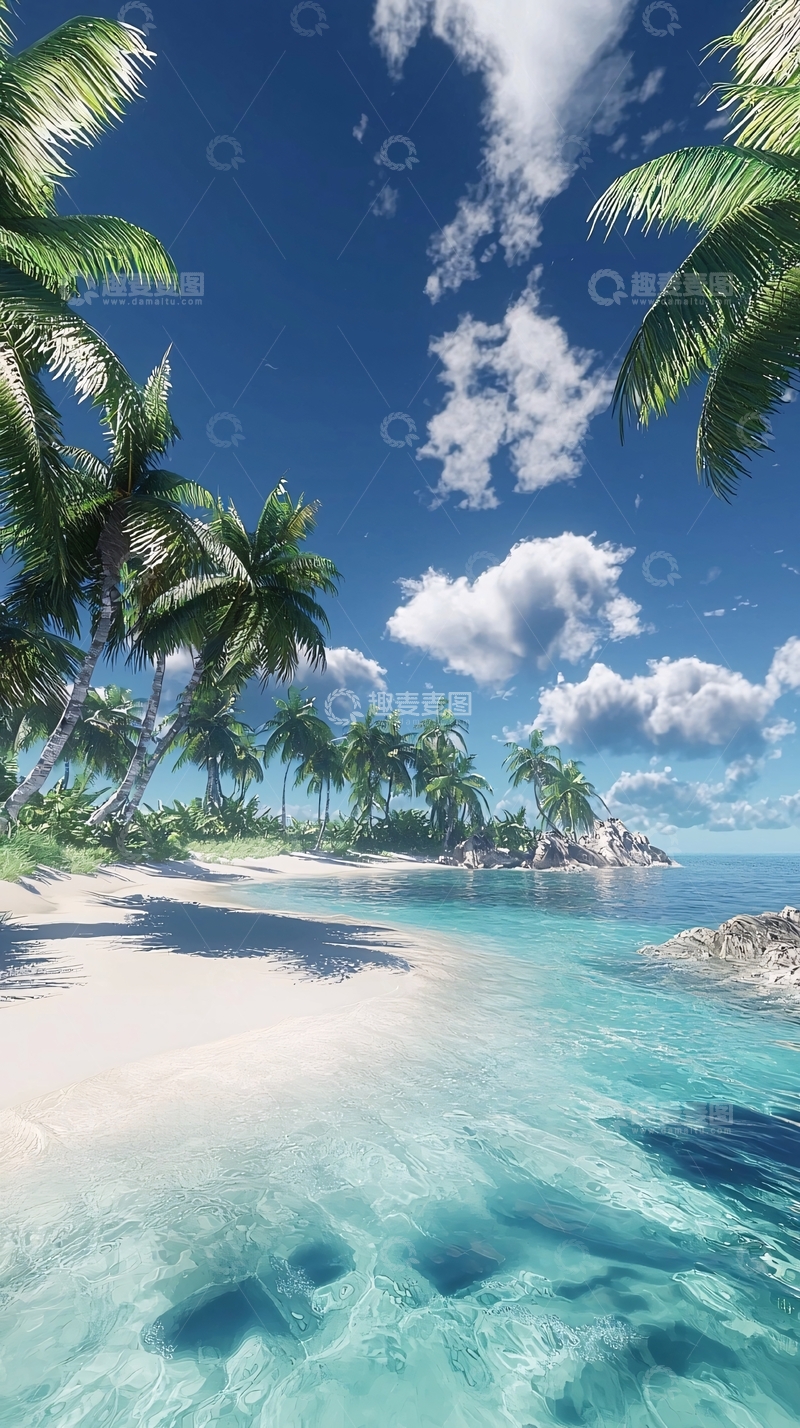 高清大图下载【趣麦麦图】热带海滩椰树风光