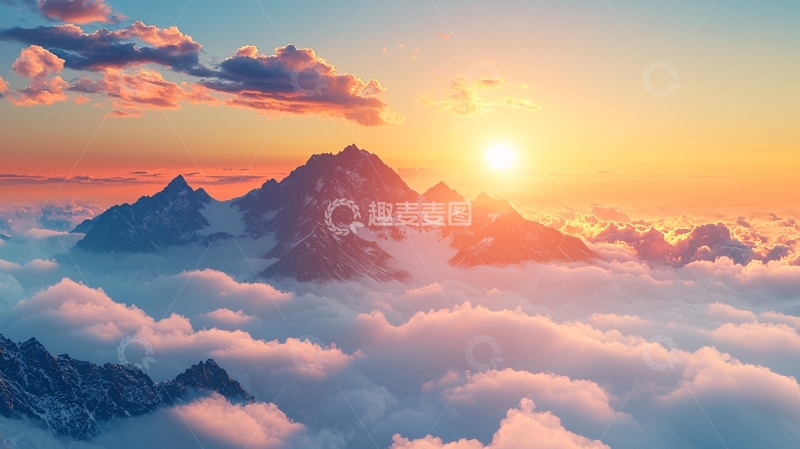 高清大图下载【趣麦麦图】日出云海雪山