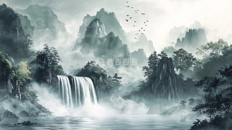 高清大图下载【趣麦麦图】水墨山水画448