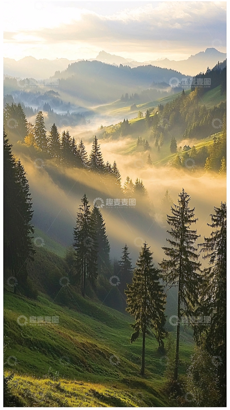 高清大图下载【趣麦麦图】山峦叠嶂晨雾缭绕