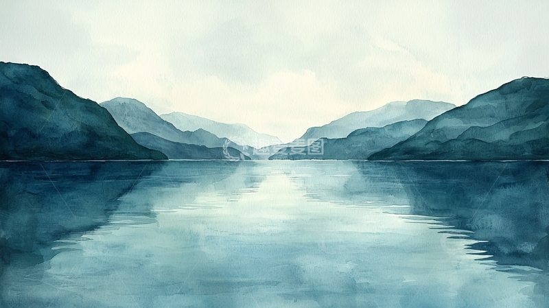 高清大图下载【趣麦麦图】山水画意境水面平静