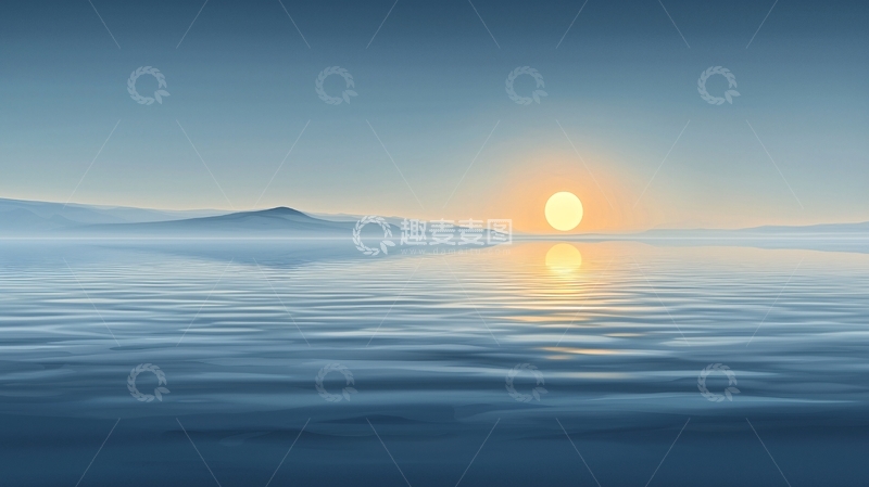 高清大图下载【趣麦麦图】平静湖面日出景色