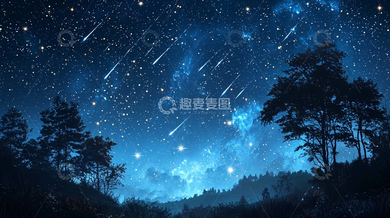 高清大图下载【趣麦麦图】流星划过夜空的梦幻场景