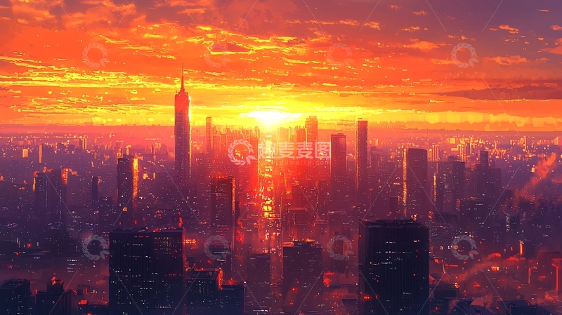 高清大图下载【趣麦麦图】城市日落景观