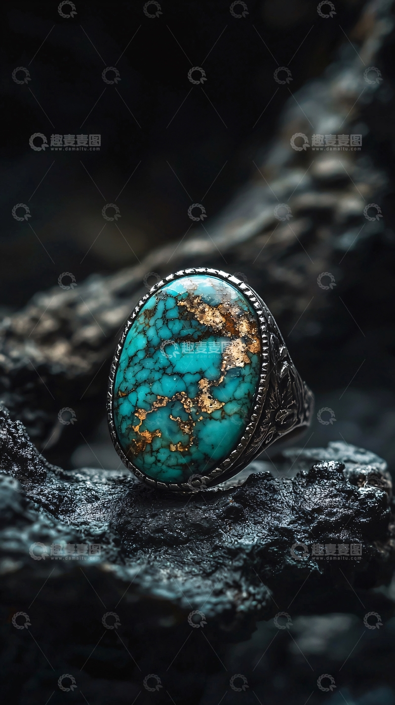 高清大图下载【趣麦麦图】复古绿松石男士戒指