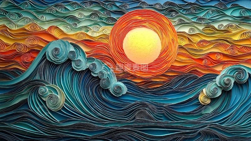 高清大图下载【趣麦麦图】卷纸海洋日落