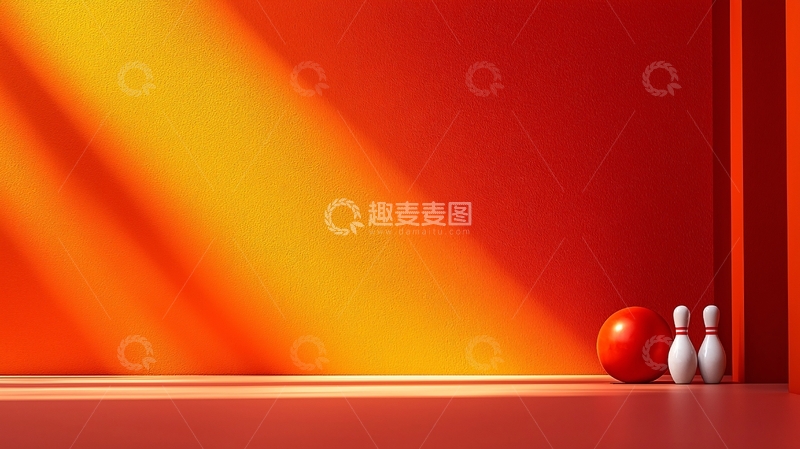 高清大图下载【趣麦麦图】红色背景下的保龄球和球瓶