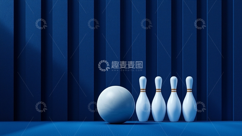 高清大图下载【趣麦麦图】蓝色背景保龄球和球瓶