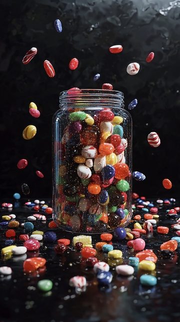 彩色糖果飞溅玻璃罐