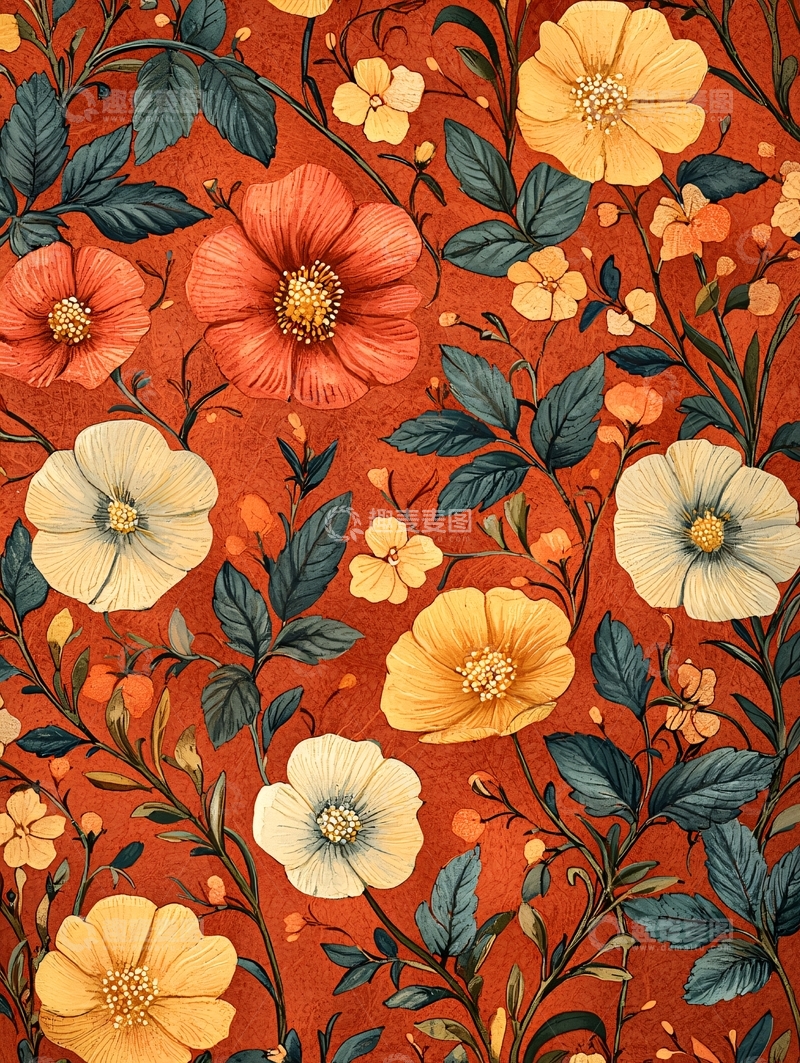 高清大图下载【趣麦麦图】复古花卉图案