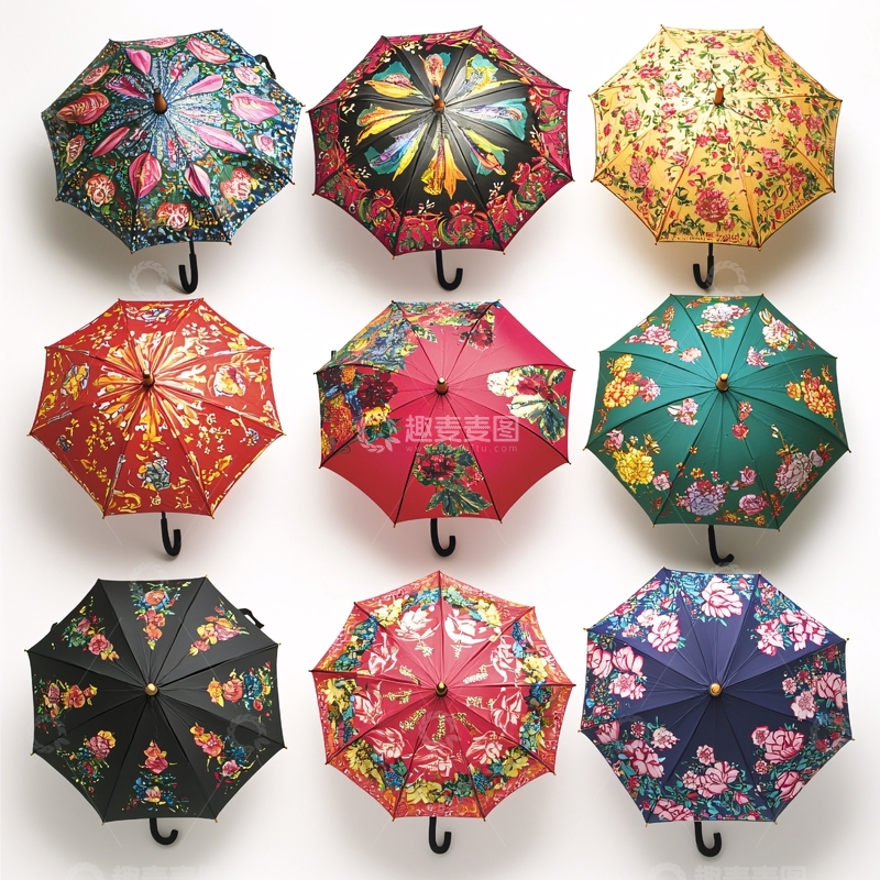 高清大图下载【趣麦麦图】彩色花卉图案雨伞