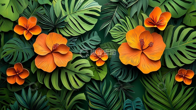高清大图下载【趣麦麦图】热带花卉和绿叶