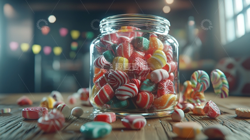 高清大图下载【趣麦麦图】玻璃罐里的彩色糖果